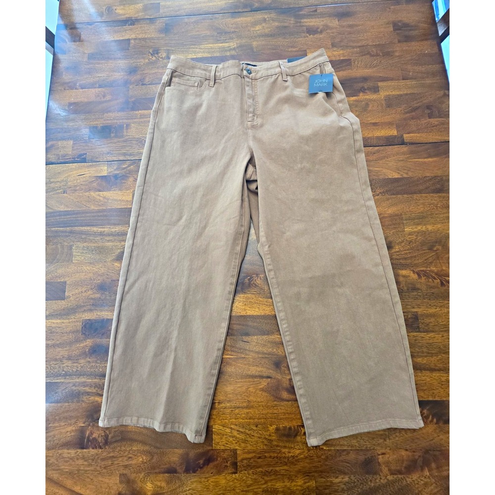 john mark womens pants 14W brown twill straight leg stretch pocket 29 inseam 037
